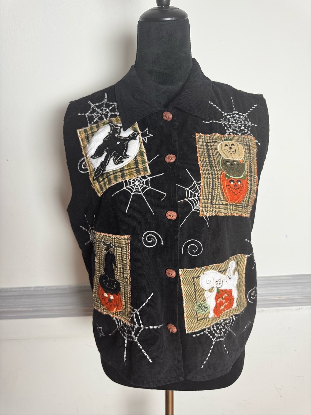 Tantrums Black Halloween Patchwork Button-Down Shirt Vest